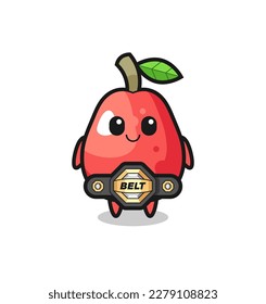 the MMA fighter water apple mascot with a belt , cute style design for t shirt, sticker, logo element