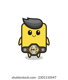 the MMA fighter yellow card mascot with a belt , cute style design for t shirt, sticker, logo element