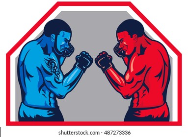 MMA Fighters Face Off In A Fighting Stance