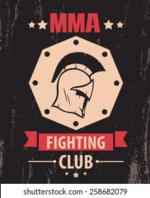 MMA Fighting Club Color Vintage Emblem With Spartan Helmet Vector Illustration, Eps10, Easy To Edit