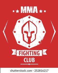 MMA Fighting Club Grunge Emblem With Spartan Helmet Vector Illustration, Eps10, Easy To Edit