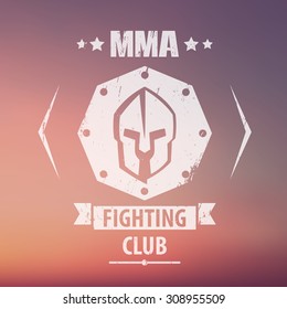 MMA Fighting Club Grunge Emblem, Logo, With Spartan Helmet, Vector Illustration, Eps10, Easy To Edit