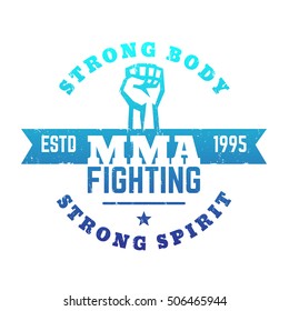 MMA Fighting logo, emblem with fist, blue on white