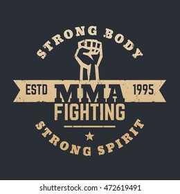 MMA Fighting logo, emblem, gold on black, vector illustration