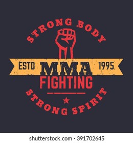 MMA Fighting logo, emblem, mma t-shirt design, vintage print, vector illustration