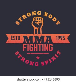 MMA Fighting logo, emblem, t-shirt print with fist