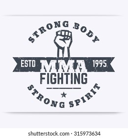 MMA Fighting logo template, t-shirt print, vector illustration