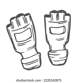 Mma gloves illustration for posters, decoration and print. Hand drawn sketch of mma glove in black isolated on white background. Detailed vintage etching style drawing.
