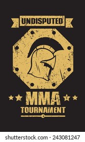 MMA Grunge Emblem With Spartan Helmet Vector Illustration, Eps10, Easy To Edit