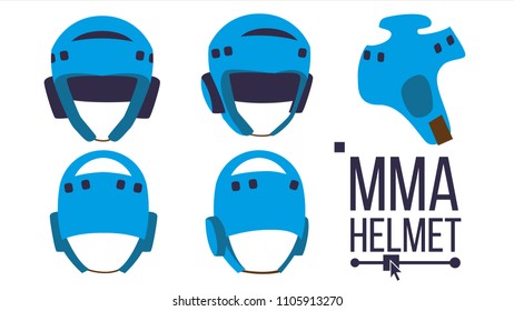 MMA Helmet Vector. Sport Game Equipment Icon. Different View. Boxing Protection Helmet. Isolated Flat Illustration Isolated Flat Illustration