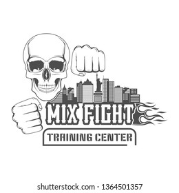 MMA logo. Silhouette, logo, emblem, label, element, mix of martial arts. Battle, show, training center, the boxing club to train fighter.