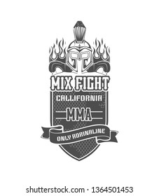 MMA logo. Silhouette, logo, emblem, label, element, mix of martial arts. Battle, show, training center, the boxing club to train fighter.