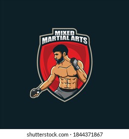 MMA Logo Template,Fighter Ready To Fight Illustration For MMA Event Poster,ready Format Eps 10