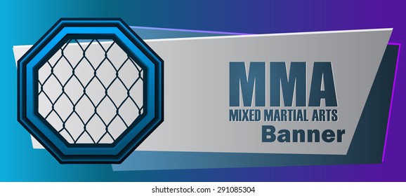 MMA Mixed Martial Arts Blue and Violet Banner, Vector Illustration. 