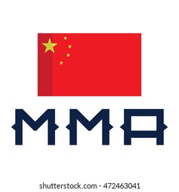MMA, Mixed Martial Arts with Chinese flag. Flat vector icon design illustration on white background.