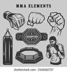 mma mixed martial arts elements collection boxing and kickboxing karate icons