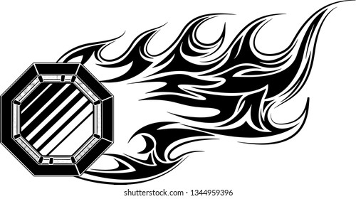 MMA Mixed Martial Arts Fight Area Blazing Fire Motion Effect With Hot Burning Flames