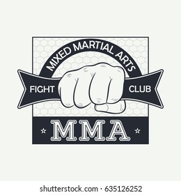 MMA. Mixed martial arts. Fight club logo. Print for design clothes, t-shirt stamp, typography of athletic apparel. Vector illustration. 