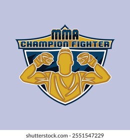 MMA Artes Marciales Mixtas Luchador Campeón Logotipo Insignia Vector