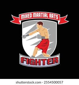 MMA Mixed Martial Arts Fighter Champion Logo Badge Vector