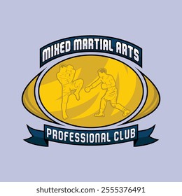 MMA Mixed Martial Arts Fighter Champion Gold Logo Badge Vector