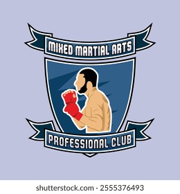 MMA Mixed Martial Arts Fighter Champion Logo Badge Vector