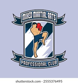 MMA Mixed Martial Arts Fighter Champion Logo Badge Vector