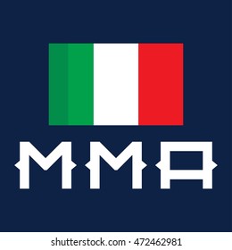 MMA, Mixed Martial Arts with italian flag. Flat vector icon design illustration on dark background.