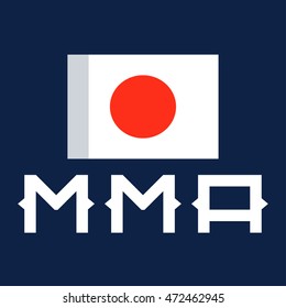 MMA, Mixed Martial Arts with Japanese flag. Flat vector icon design illustration on dark background.