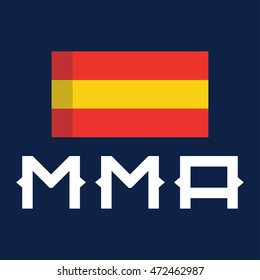 MMA, Mixed Martial Arts with Spanish flag. Flat vector icon design illustration on dark background.