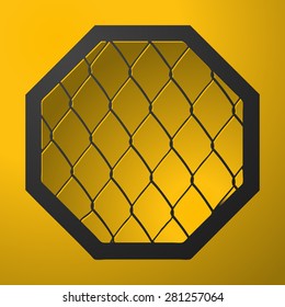 MMA Octagon Cage Sign on a Yellow Background, Vector Illustration. 