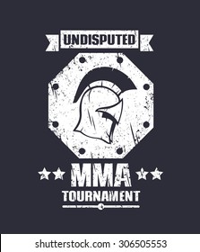 MMA Tournament Grunge Design With Spartan Helmet, Vector Illustration, Eps10, Easy To Edit