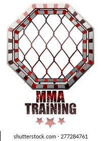 MMA Training Cage Octagon Sign, Vector Illustration isolated on White Background.