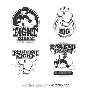 MMA vector vintage emblems, labels, badge, logos. Sport logotype or badge for boxing and kickboxing or mma, athlete martial emblem mma illustration