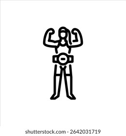 MMA women's champion outline icon. Mixed martial arts fighter black line illustration.
