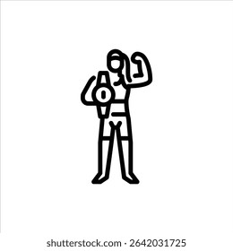 MMA women's champion outline icon. Mixed martial arts fighter black line illustration.
