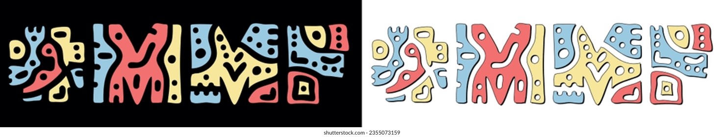 MMF Hashtag. Doodle isolate text. Colored curves decorative doodle letters. Folk artwork style. Hashtag #MMF for Adult resources, print, booklet, banner, flyer