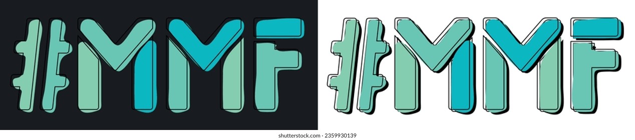 MMF Hashtag. Isolate curves doodle letters. Set 2 in 1. Blue colors. Popular Hashtag #MMF for social network, Adult web resources, mobile apps, games. Stock vector picture.