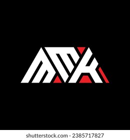 MMK triangle letter logo design with triangle shape. MMK triangle logo design monogram. MMK triangle vector logo template with red color. MMK triangular logo Simple, Elegant, and Luxurious design.