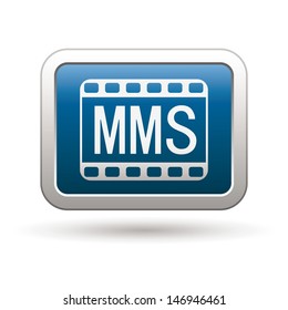 MMS icon on the blue with silver rectangular button. Vector illustration
