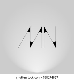 MN Black thin minimalist LOGO Design with Highlight on Gray background.