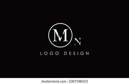Diseño de la carta con el logotipo de MN en un fondo de lujo. Concepto de letra de las iniciales del logotipo de MN. Diseño del logotipo del icono NM. Diseño de icono de letra MN elegante y profesional sobre fondo negro,	