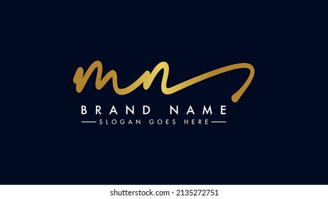 MN handwritten golden logo for identity, Creative gold handwriting initial signature concept design, m and n initials typography monogram icon for any business or company.