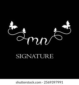MN Handwritten initial letter, MN simple signature vector logo with butterfly shape variation, beauty, photography letter logo design. M N