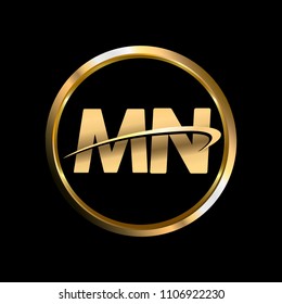 MN initial circle company logo gold black background