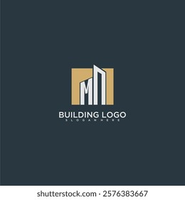 MN initial letter building logo for real estate with square design