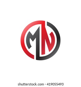 MN initial letters looping linked circle logo red black