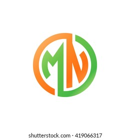 MN initial letters looping linked circle logo orange green