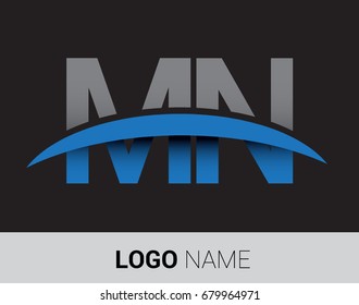 MN initial logo company name colored grey and blue swoosh design.