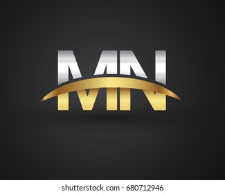 MN initial logo company name colored gold and silver swoosh design. vector logo for business and company identity.
